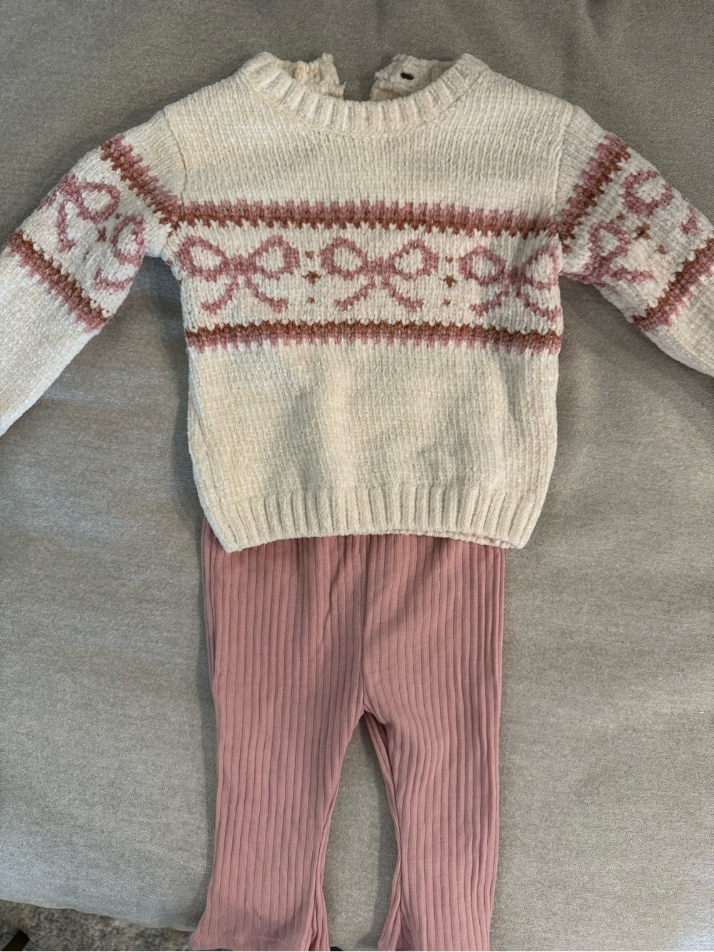 Nicole Miller Cream Sweater with Dusty Rose Fair Isle Detail